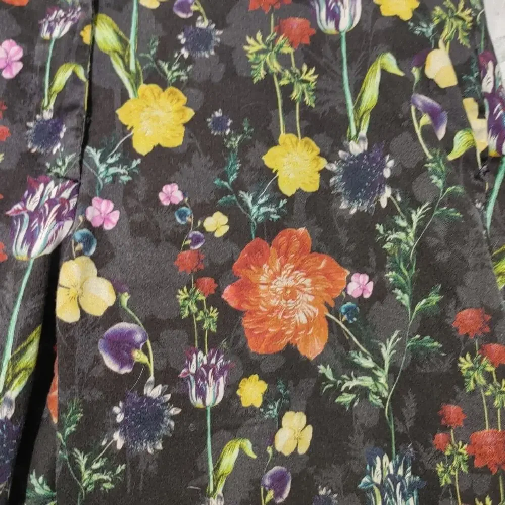 H&M Patterned Cigarette Trousers Skinny Ankle Pants Black Floral Womens Size 12